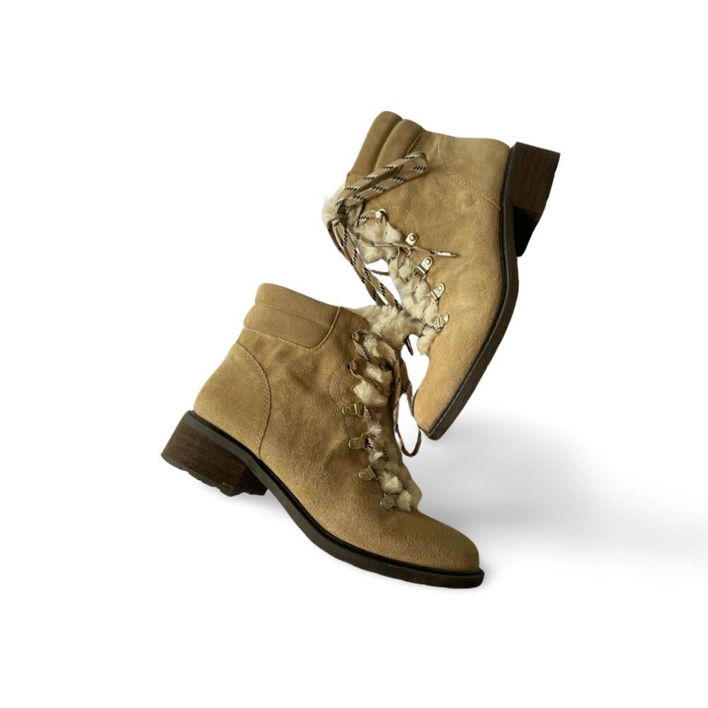 Cozy Sam Edelman Suede Faux Fur Lined Lace-Up Boots